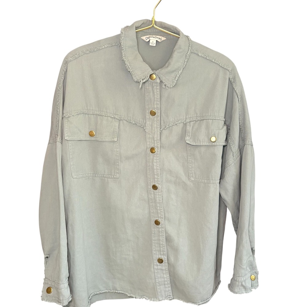Davi & Dani Women's Frayed Hem Rock & Roll Green blue Shirt Jacket - Small - Picture 2 of 8